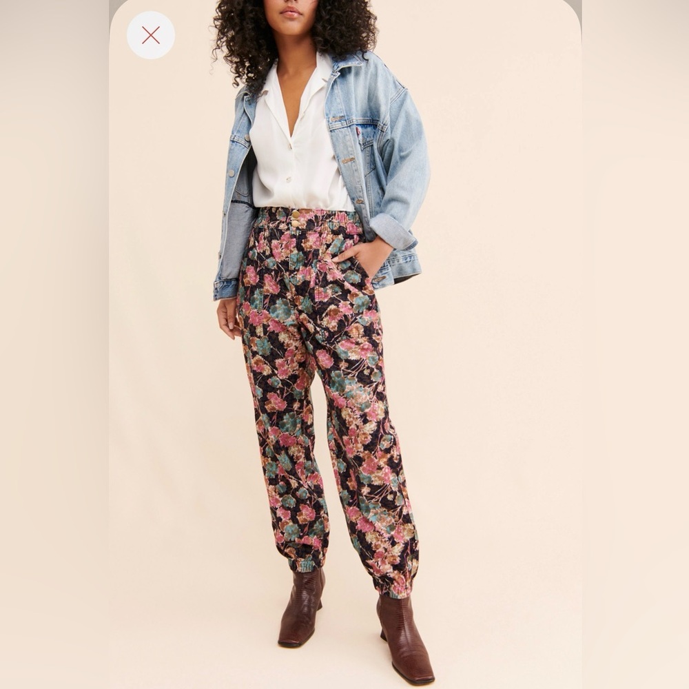 Anthropologie Anisa Floral Corduroy Joggers
